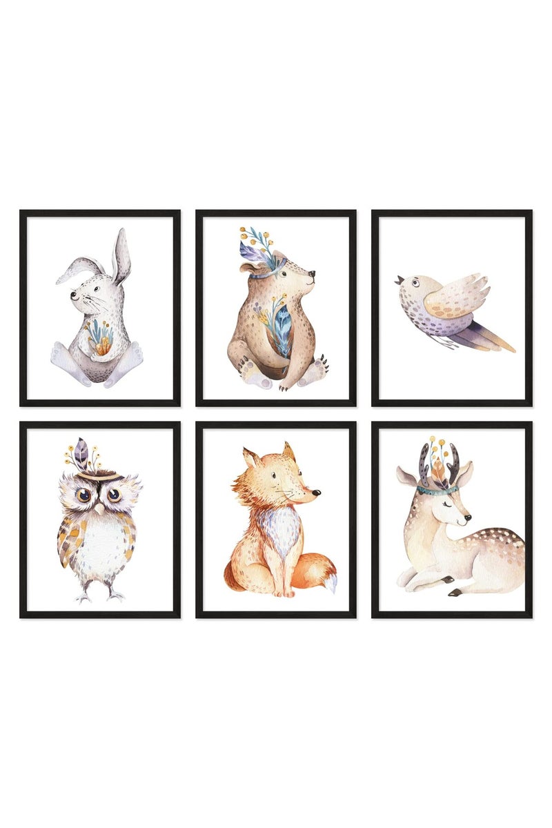Insire Woodland Nursery Decor Jungle Nursery Decor Nursery Wall Art - Set of 6 Woodland Nursery Decor For Boys Girls Cute Posters Animal Posters - Woodland Animals Nursery Art Woodland Animals Decor UNFRAMED - Image 1