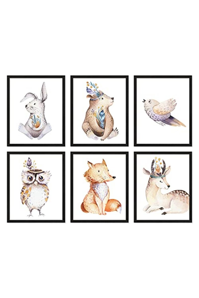 Insire Woodland Nursery Decor Jungle Nursery Decor Nursery Wall Art - Set of 6 Woodland Nursery Decor For Boys Girls Cute Posters Animal Posters - Woodland Animals Nursery Art Woodland Animals Decor UNFRAMED - Image 2