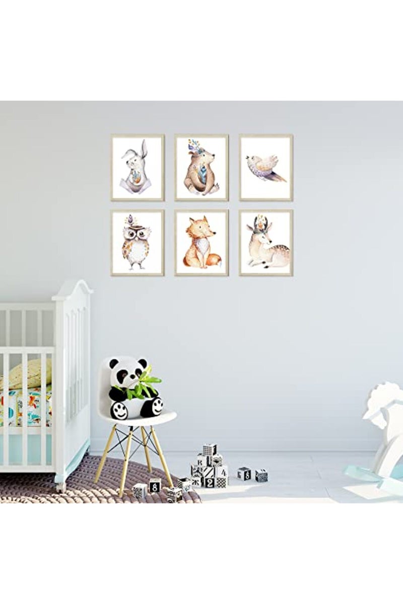 Insire Woodland Nursery Decor Jungle Nursery Decor Nursery Wall Art - Set of 6 Woodland Nursery Decor For Boys Girls Cute Posters Animal Posters - Woodland Animals Nursery Art Woodland Animals Decor UNFRAMED - Image 4