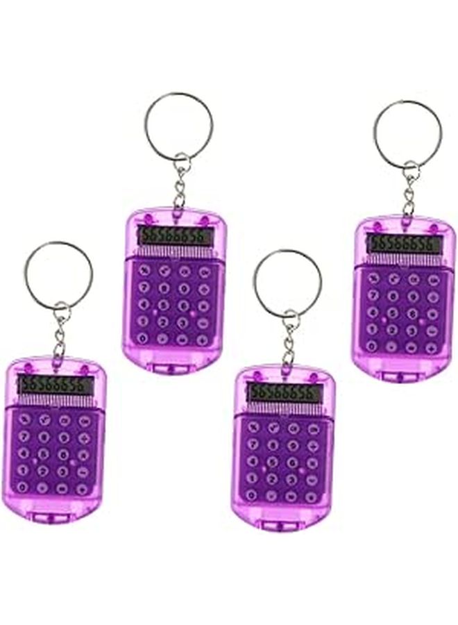 4pcs Portable Keychain Calculators For Students Compact Plastic Electronic Pocket Calculators With Digit Display For School Home Office Use 4 Pack Purple - Image 1