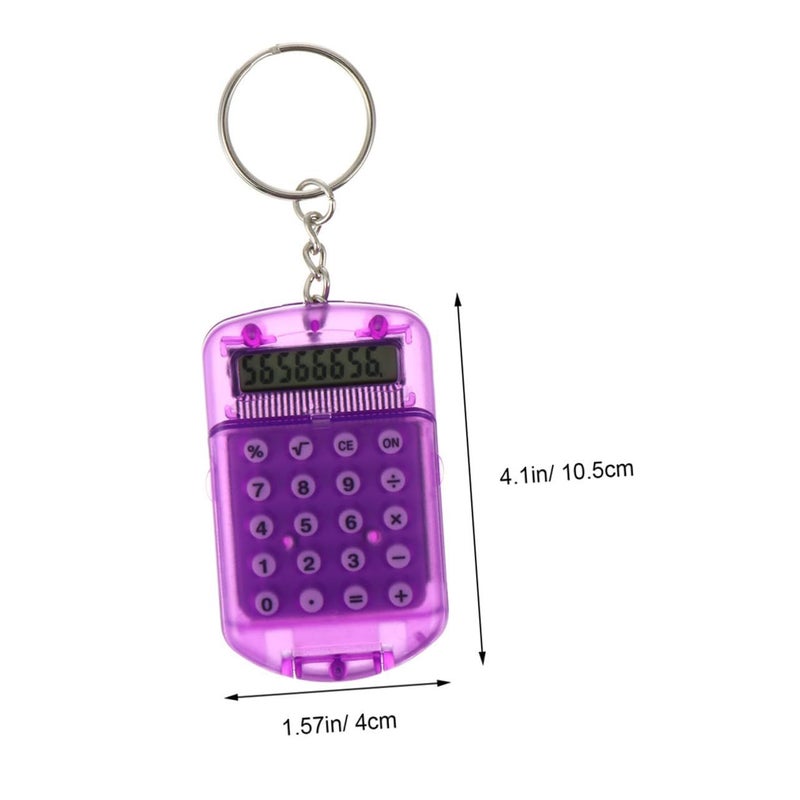 4pcs Portable Keychain Calculators For Students Compact Plastic Electronic Pocket Calculators With Digit Display For School Home Office Use 4 Pack Purple - Image 3