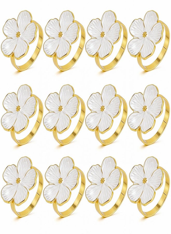 BEAVOING Napkin Rings Set of 12, White Frangipani Flower Napkin Holders with Gold Rings- Elegant Holiday Table Decor for Wedding, Christmas, Thanksgiving, Easter, Dinner Parties - Image 1