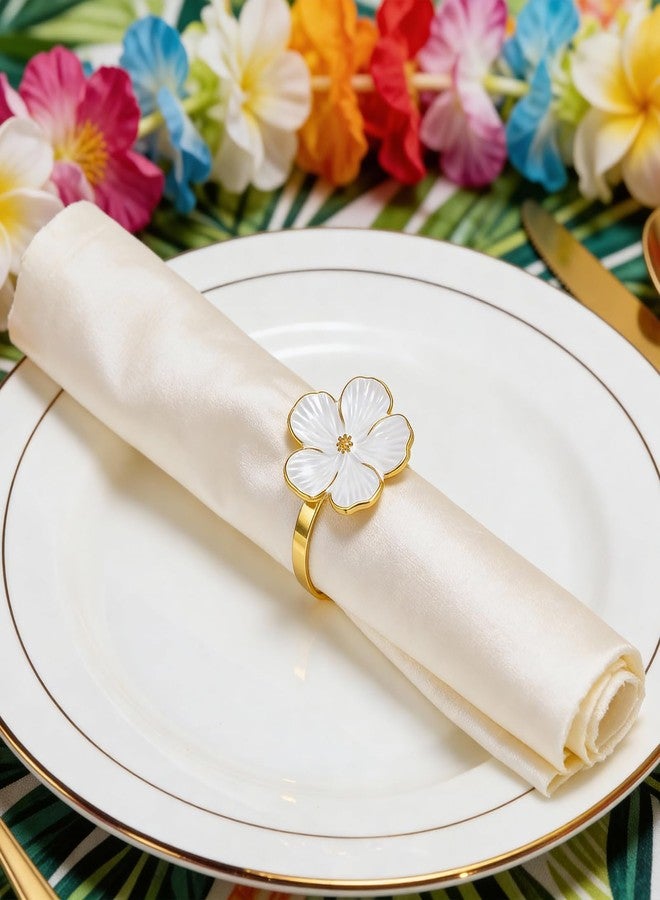 BEAVOING Napkin Rings Set of 12, White Frangipani Flower Napkin Holders with Gold Rings- Elegant Holiday Table Decor for Wedding, Christmas, Thanksgiving, Easter, Dinner Parties - Image 4