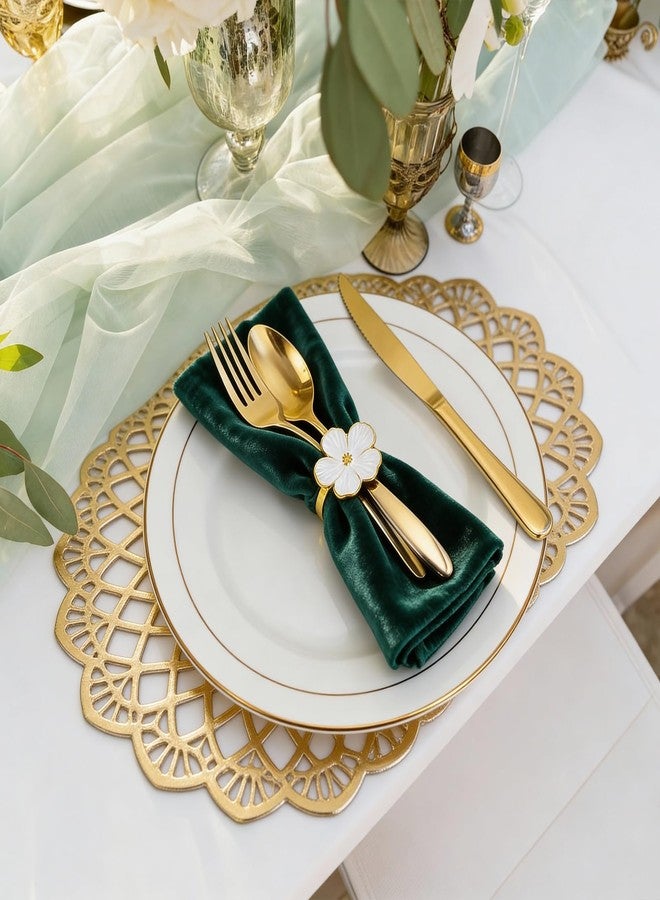 BEAVOING Napkin Rings Set of 12, White Frangipani Flower Napkin Holders with Gold Rings- Elegant Holiday Table Decor for Wedding, Christmas, Thanksgiving, Easter, Dinner Parties - Image 3