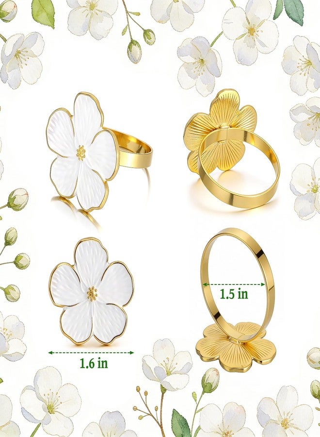 BEAVOING Napkin Rings Set of 12, White Frangipani Flower Napkin Holders with Gold Rings- Elegant Holiday Table Decor for Wedding, Christmas, Thanksgiving, Easter, Dinner Parties - Image 2