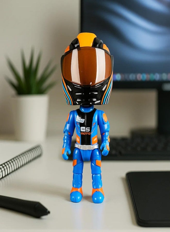 YaYplay MotoGP Helmet Metal Mini Figure, Die-Cast Transforming Action Figure, Poseable Racing Character with Helmet- Blue - Image 1