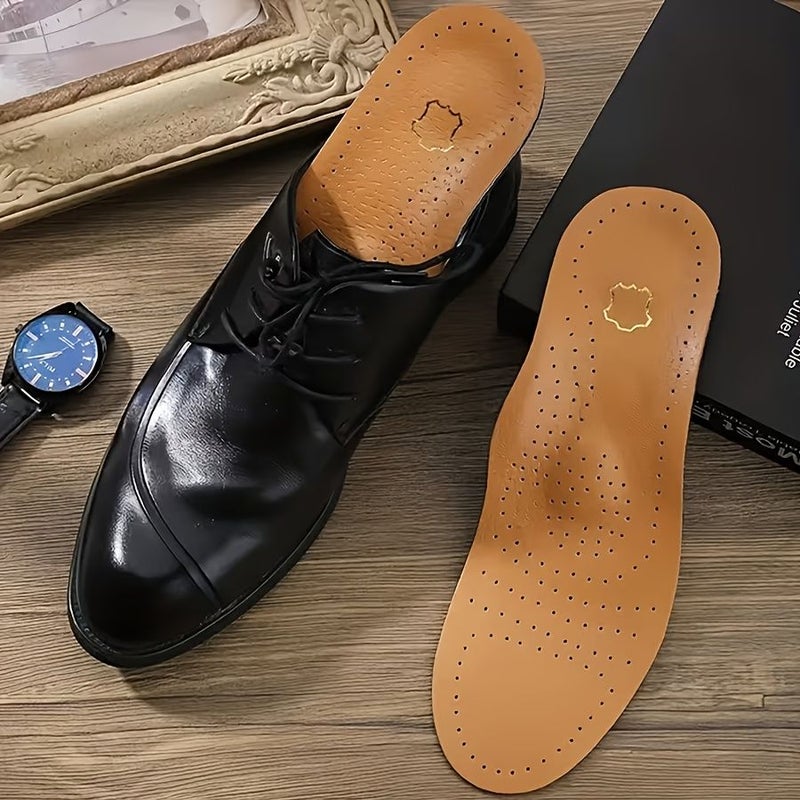 1 Pair Cowhide Arch Insoles Coffee Color With Heel Cushion Air Pads Comfortable Support Breathable Odor Resistant Unisex Long Lasting Casual Shoes Insert EU39 40 - Image 1