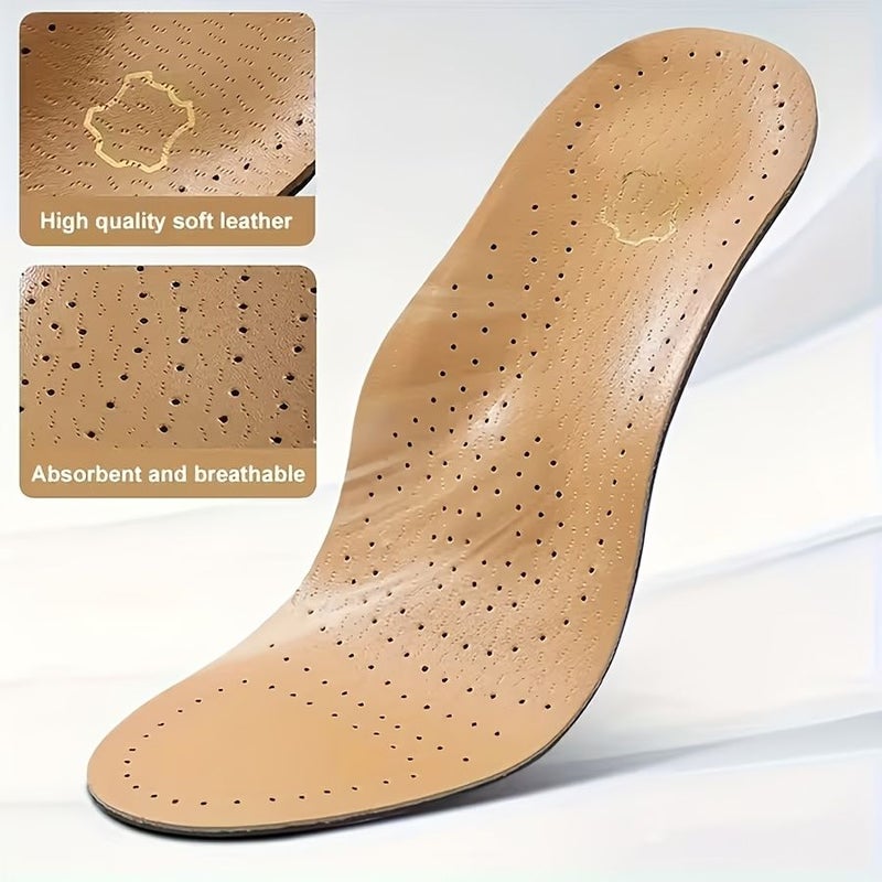 1 Pair Cowhide Arch Insoles Coffee Color With Heel Cushion Air Pads Comfortable Support Breathable Odor Resistant Unisex Long Lasting Casual Shoes Insert EU39 40 - Image 3