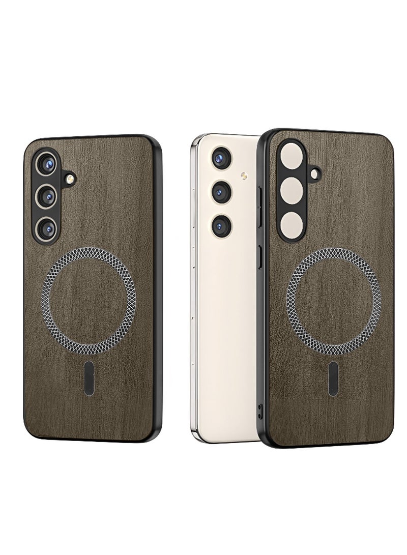 دبليو تيك غطاء خلفي قوي مضاد للصدمات مع مغناطيس Magsafe مصنوع من الخشب الصناعي لهاتف سامسونج جالاكسي S25 FE 5G 2025، غلاف من البلاستيك المقوى (MCMPMN) - خشب اللوز - Image 1