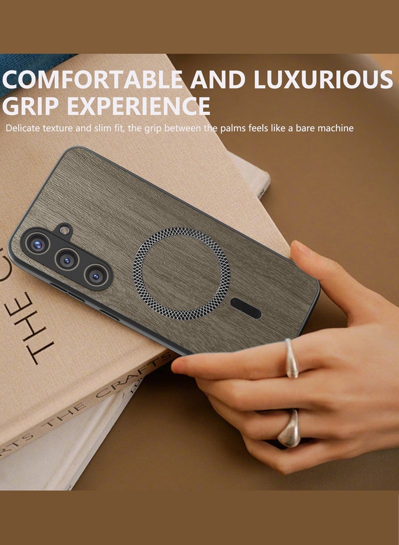 دبليو تيك غطاء خلفي قوي مضاد للصدمات مع مغناطيس Magsafe مصنوع من الخشب الصناعي لهاتف سامسونج جالاكسي S25 FE 5G 2025، غلاف من البلاستيك المقوى (MCMPMN) - خشب اللوز - Image 4