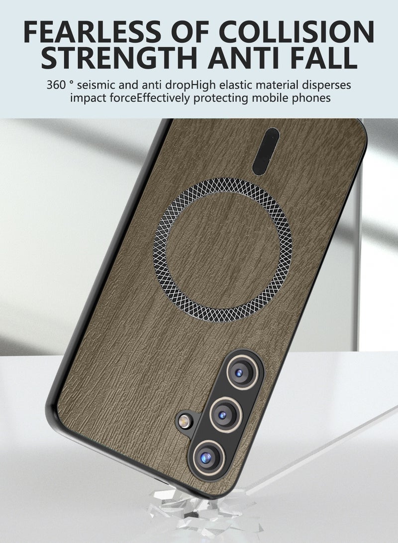 دبليو تيك غطاء خلفي قوي مضاد للصدمات مع مغناطيس Magsafe مصنوع من الخشب الصناعي لهاتف سامسونج جالاكسي S25 FE 5G 2025، غلاف من البلاستيك المقوى (MCMPMN) - خشب اللوز - Image 3