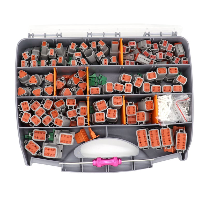 601 قطعة لمجموعة موصلات DT Deutsch رمادي 2 3 4 6 8 12 دبوس موصلات DT حجم 16 جهات اتصال مطبوعة مشكّلة 1418AWG أداة إزالة موصل DT مشمولة