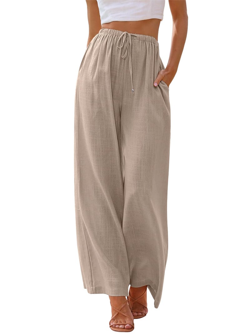 LILLUSORY Linen Wide Leg Pants Womens Palazzo Flowy Beach Vacation 2026 Summer Spring Fashion Outfits Clothes Clothing Trendy Skirts Cute Resort Wear Cruise High Waisted Boho Travel Trousers Pockets - Image 1