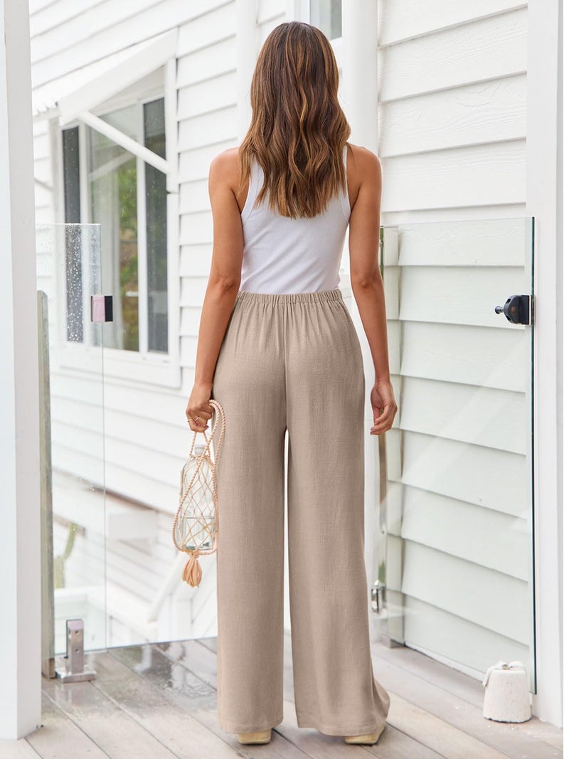 LILLUSORY Linen Wide Leg Pants Womens Palazzo Flowy Beach Vacation 2026 Summer Spring Fashion Outfits Clothes Clothing Trendy Skirts Cute Resort Wear Cruise High Waisted Boho Travel Trousers Pockets - Image 4