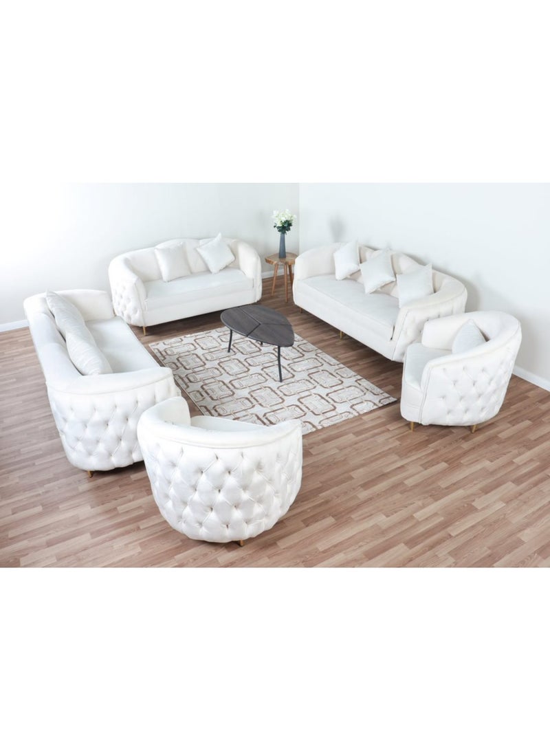 هوم فيو طقم لغرفه المعيشه أنيق مريح مع تصميم فاخر 5 قطع - 10 مقاعد - 2 كنبه 3 أفراد - كنبه فردين - 2 كرسى فرد أبيض - Image 1