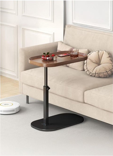 C Shaped Side Table Adjustable Height, 360°Swivel C Shaped End Table, Couch Side Tables That Slide Under, Small Coffee C Table End Table for Sofa Bed Bathtub, Rotating Elevate Tabletop (Brown)