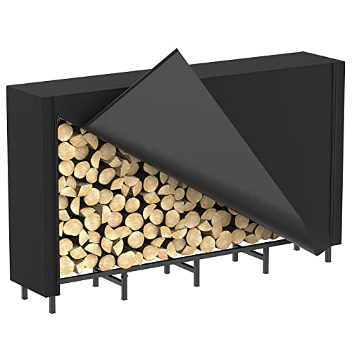 CADUKE Firewood Rack Outdoor with Cover 5.3ft Firewood Log Rack for Fireplace Wood Storage Fire Log Holder Indoors Adjustable Heavy Duty Fire Wood Rack Stand, Black Waterproof Oxford Fabric - Image 1