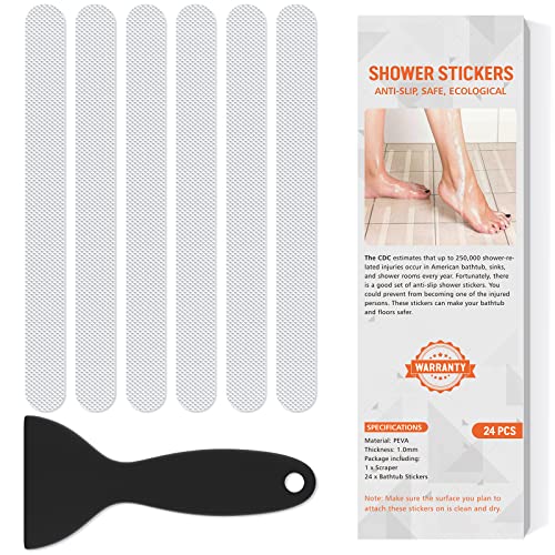 Nodirz Non Slip Bathtub Stickers, 24 PCS Shower Stickers for Safety Bathroom Tubs, Bathtub Non Slip Stickers and Adhesive Decals Scraper for Bath Tub, Shower Floor, Stairs, Ladders(Clear) - Image 1