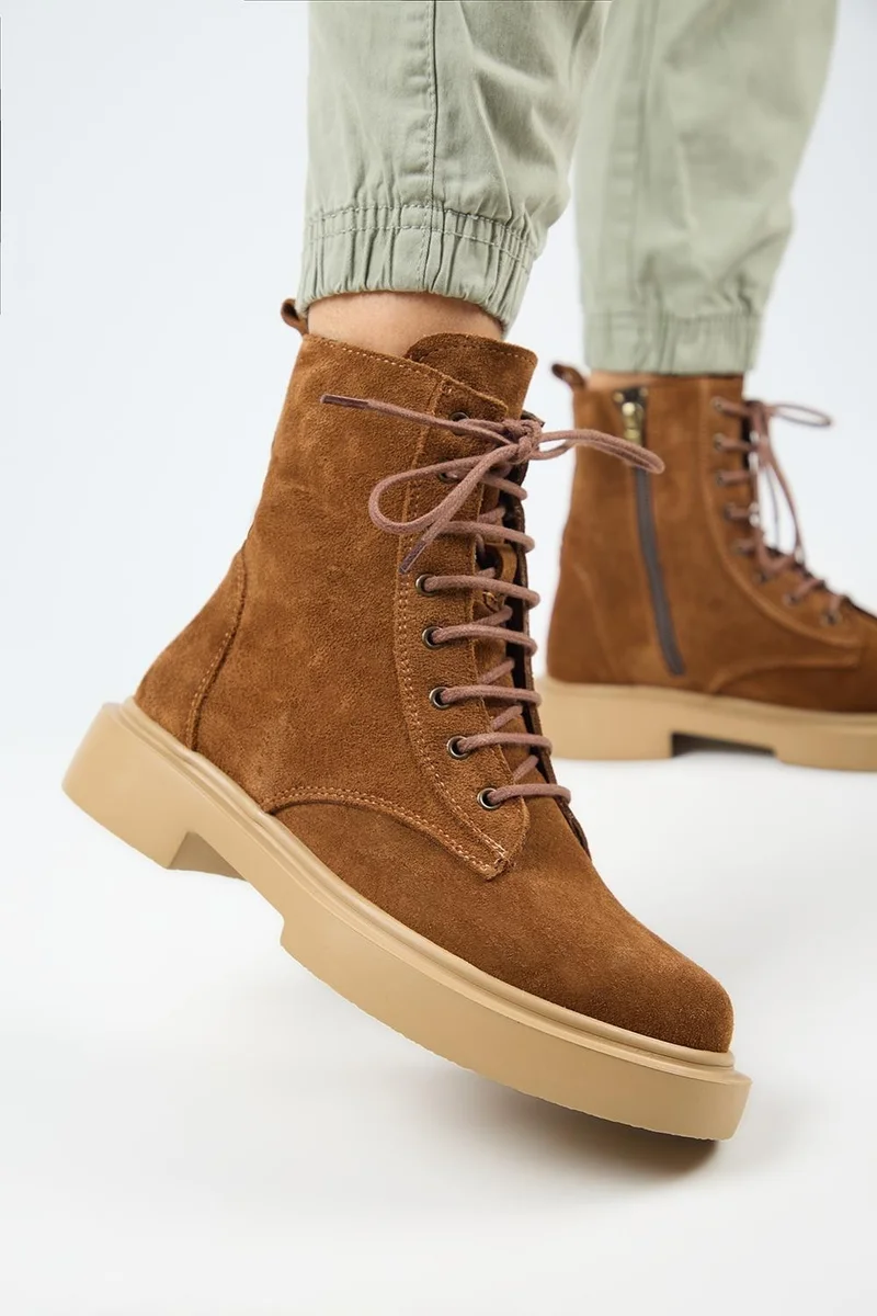 Manijero Manijero (Niro) Women's Genuine Leather Lace-up Tan Boots