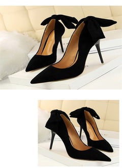 BIGTREE Suede Shallow Pointed High Heels 10.5CM Black  - Image 2
