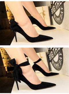 BIGTREE Suede Shallow Pointed High Heels 10.5CM Black  - Image 3