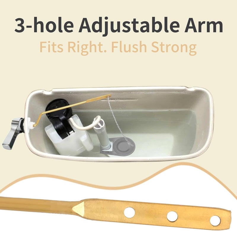JAIMINI Universal Side Mount Toilet Handle Kit - Durable Brass Lever with Chrome Finish, Adjustable Arm & Stainless Steel Flapper Chain for Most Toilets - Image 2