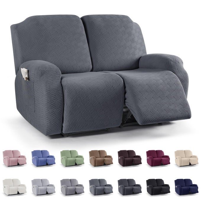 RECLINER COVERS STRETCH RECLINING CHAIR COVERS RECLINER SOFA SLIPCOVERS STRIPE JACQUARD RECLINER COUCH COVERS FURNITURE PROTECTOR COVERS FOR PET KID 2 SEATER DARK GRAY