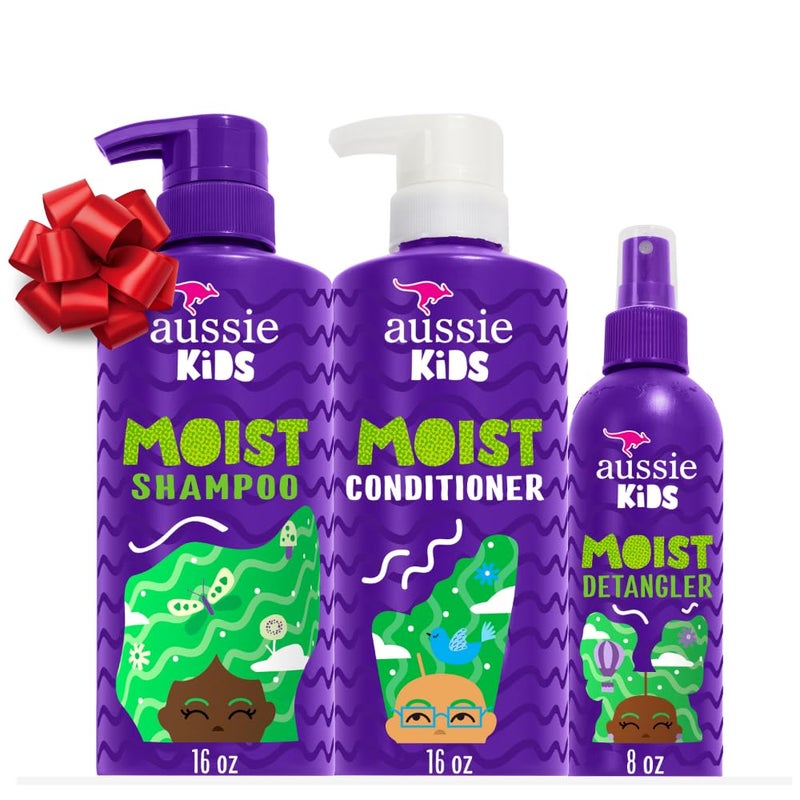 Aussie Kids Hair Care Bundle Set Including: Shampoo (16 Fl Oz), Conditioner (16 Fl Oz) & Detangler Spray (8 Fl Oz), Paraben- Freem Sulfate-Free, Dye-Free, Cruelty-Free, Tangle-Free Styling - Image 1