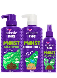 Aussie Aussie Kids Hair Care Bundle Set Including: Shampoo (16 Fl Oz), Conditioner (16 Fl Oz) & Detangler Spray (8 Fl Oz), Paraben- Freem Sulfate-Free, Dye-Free, Cruelty-Free, Tangle-Free Styling  - Image 1