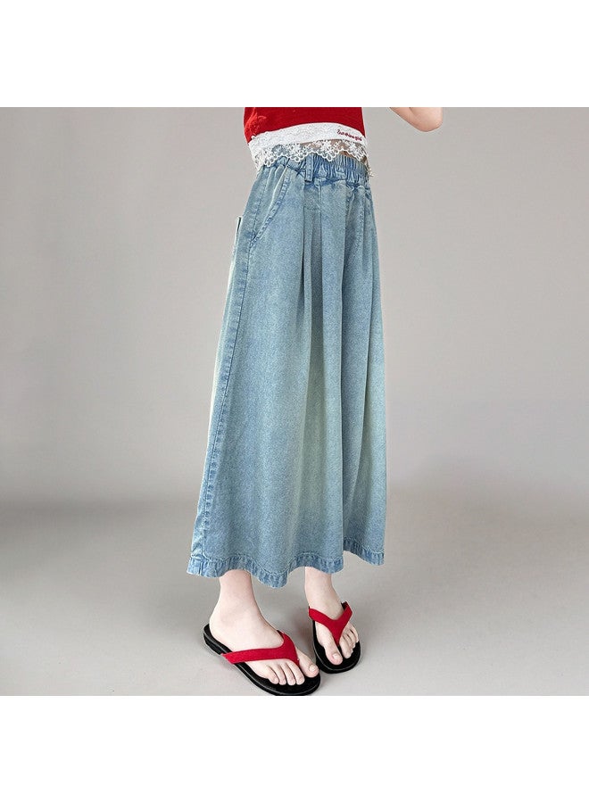 Bumblebee Girls' Denim Cropped Pants Loose Wide-leg 2025 New Arrival Children's Summer Outfit Thin Fabric For Big Girls - Image 5