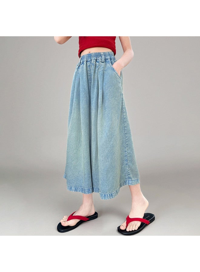 Bumblebee Girls' Denim Cropped Pants Loose Wide-leg 2025 New Arrival Children's Summer Outfit Thin Fabric For Big Girls - Image 4