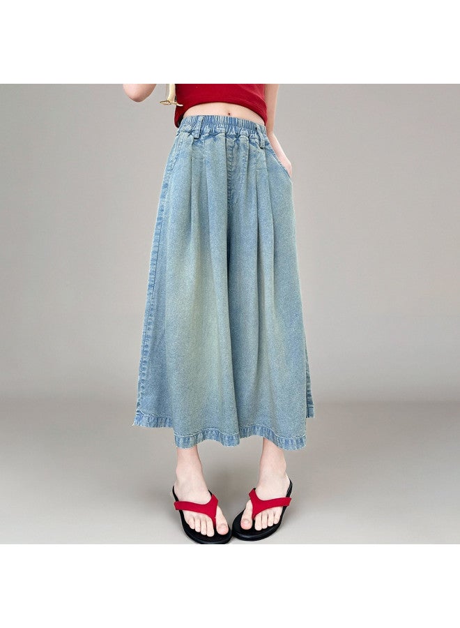 Bumblebee Girls' Denim Cropped Pants Loose Wide-leg 2025 New Arrival Children's Summer Outfit Thin Fabric For Big Girls - Image 3