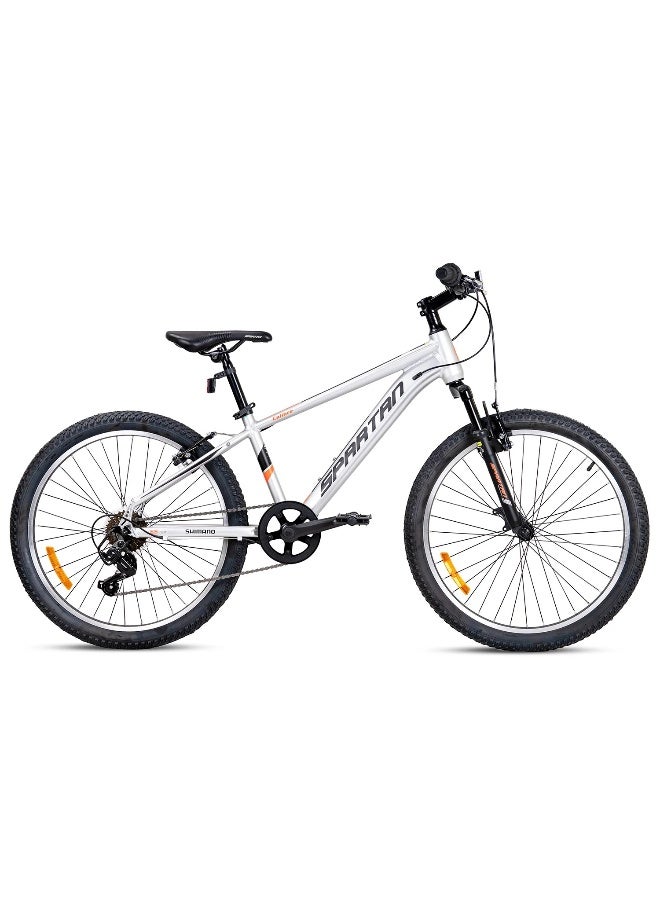 Spartan 24-Inch Caliber Mountain Bike | 24-Inch Wheel Size | 18-Speed Drivetrain, Lightweight Alloy Frame, Front Suspension, 24-Inch Knobby Tires, Dual Brakes Great For Trails & Off-Road | Satin Silver - Image 2