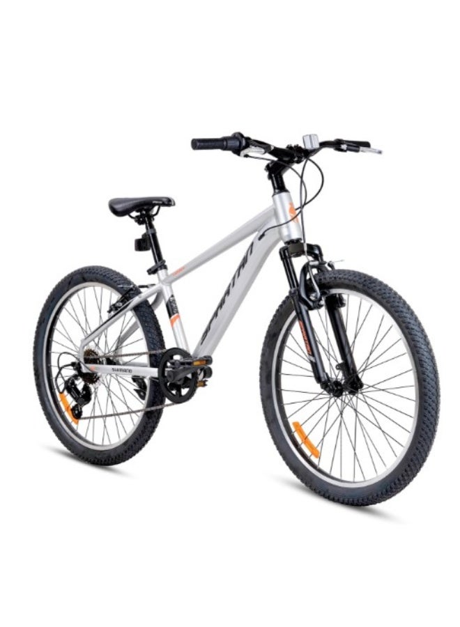 Spartan 24-Inch Caliber Mountain Bike | 24-Inch Wheel Size | 18-Speed Drivetrain, Lightweight Alloy Frame, Front Suspension, 24-Inch Knobby Tires, Dual Brakes Great For Trails & Off-Road | Satin Silver - Image 1