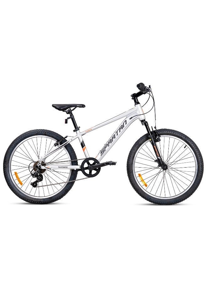 Spartan 24-Inch Caliber Mountain Bike | 24-Inch Wheel Size | 18-Speed Drivetrain, Lightweight Alloy Frame, Front Suspension, 24-Inch Knobby Tires, Dual Brakes Great For Trails & Off-Road | Satin Silver - Image 2