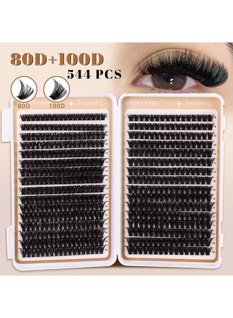 CMAYOME 544-Cluster Extra Thick D Curl DIY Lash Extension Kit, 50D+60D & 80D+100D Volume Clusters, 8-18mm Mixed Length Individual Lashes for Dramatic Makeup - Image 5