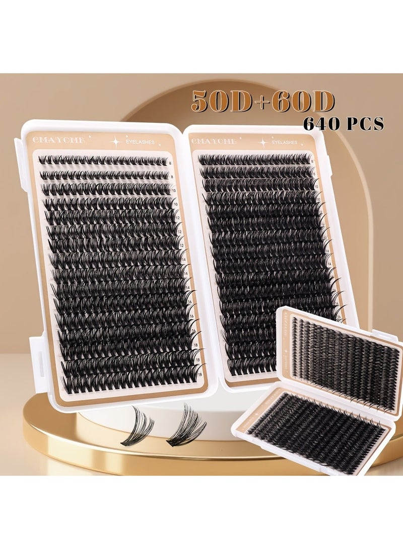 CMAYOME 544-Cluster Extra Thick D Curl DIY Lash Extension Kit, 50D+60D & 80D+100D Volume Clusters, 8-18mm Mixed Length Individual Lashes for Dramatic Makeup - Image 2