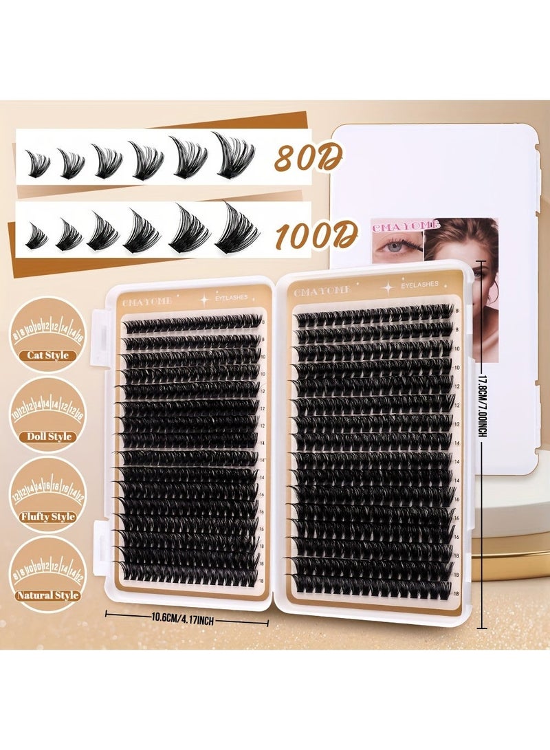 CMAYOME 544-Cluster Extra Thick D Curl DIY Lash Extension Kit, 50D+60D & 80D+100D Volume Clusters, 8-18mm Mixed Length Individual Lashes for Dramatic Makeup - Image 4