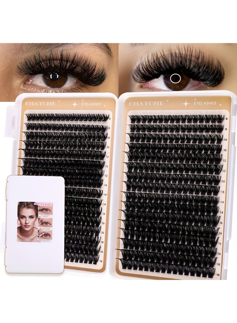 CMAYOME 544-Cluster Extra Thick D Curl DIY Lash Extension Kit, 50D+60D & 80D+100D Volume Clusters, 8-18mm Mixed Length Individual Lashes for Dramatic Makeup - Image 1