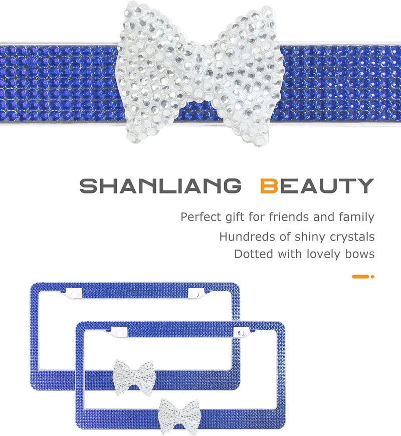 SCUARI Car Rhinestone License Plate Frame,Bling License Plate Frame,Cute Girly Car Accessories,Shiny Rhinestones Premium Licenses Plates Holder with Mounting Bolts,Fits Cars,SUVs (Dark Blue&White) - Image 4