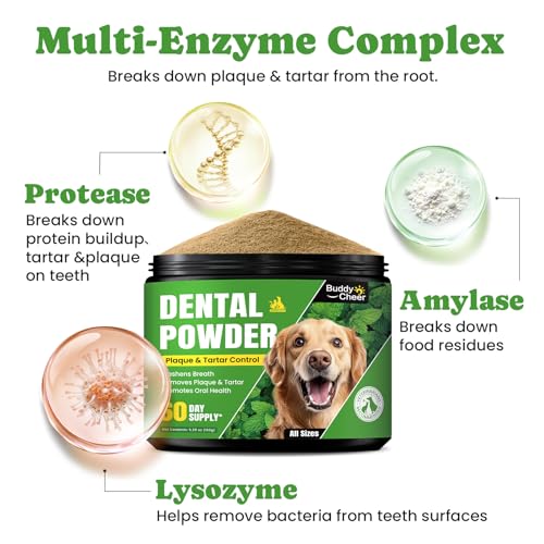 BuddyCheer Dog Teeth Cleaning Powder, Dog Dental Powder and Cats Breath Freshener, Plaque Off Pet Tooth Cleaning lab co, Bad Breath & Tartar Remover for Dogs, Dog Teeth Cleaning with Enzymes- 60-Day Supply -Mint - Image 4