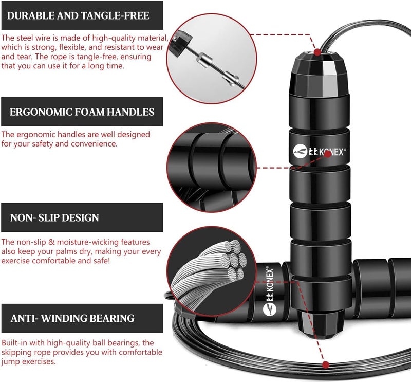 Konex Adjustable Skipping Rope for Men & Women | Jumping Rope for Fitness, Home & Gym Workouts - Image 2