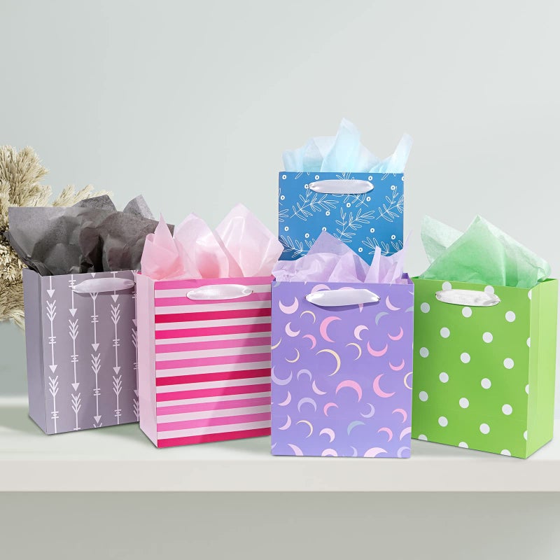 Plauthus 12 Pack Gift Bags Assorted Sizes and Designs, Gift Bags Bulk with Tissue Paper (5 Medium 8", 4 Large 11", 3 Extra Large 14") for Birthday, Baby Showers, Bridal Showers, Easter Day Any Occasion - Image 2