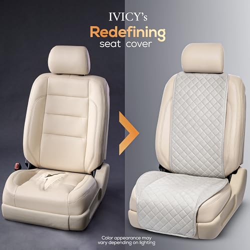 IVICY غطاء مقعد السيارة من IVICY مصنوع من الجلد المدبوغ - ناعم وغير قابل للانزلاق - واقيات مقاعد السيارة الأمامية لمعظم السيارات، الفانات، SUVs، الشاحنات - وحدة واحدة - رمادي بارد - Image 3