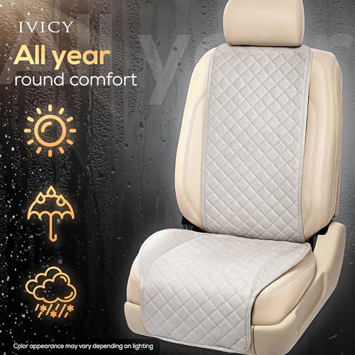 IVICY غطاء مقعد السيارة من IVICY مصنوع من الجلد المدبوغ - ناعم وغير قابل للانزلاق - واقيات مقاعد السيارة الأمامية لمعظم السيارات، الفانات، SUVs، الشاحنات - وحدة واحدة - رمادي بارد - Image 4