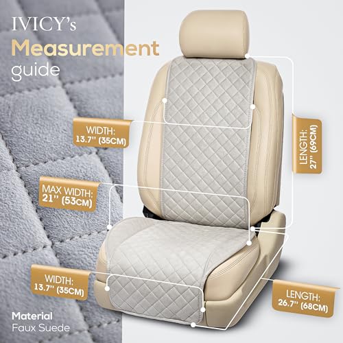 IVICY غطاء مقعد السيارة من IVICY مصنوع من الجلد المدبوغ - ناعم وغير قابل للانزلاق - واقيات مقاعد السيارة الأمامية لمعظم السيارات، الفانات، SUVs، الشاحنات - وحدة واحدة - رمادي بارد - Image 5