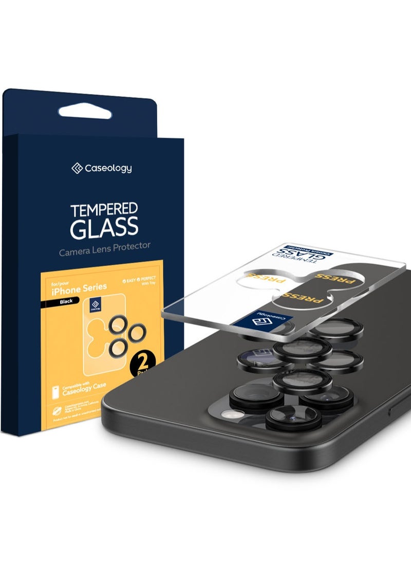 Caseology حامي عدسة الكاميرا [عبوة 2] لجهاز آيفون 16 برو ماكس / آيفون 16 برو / آيفون 15 برو ماكس / 15 برو / 14 برو ماكس / 14 برو زجاج مقسى - أسود - Image 1