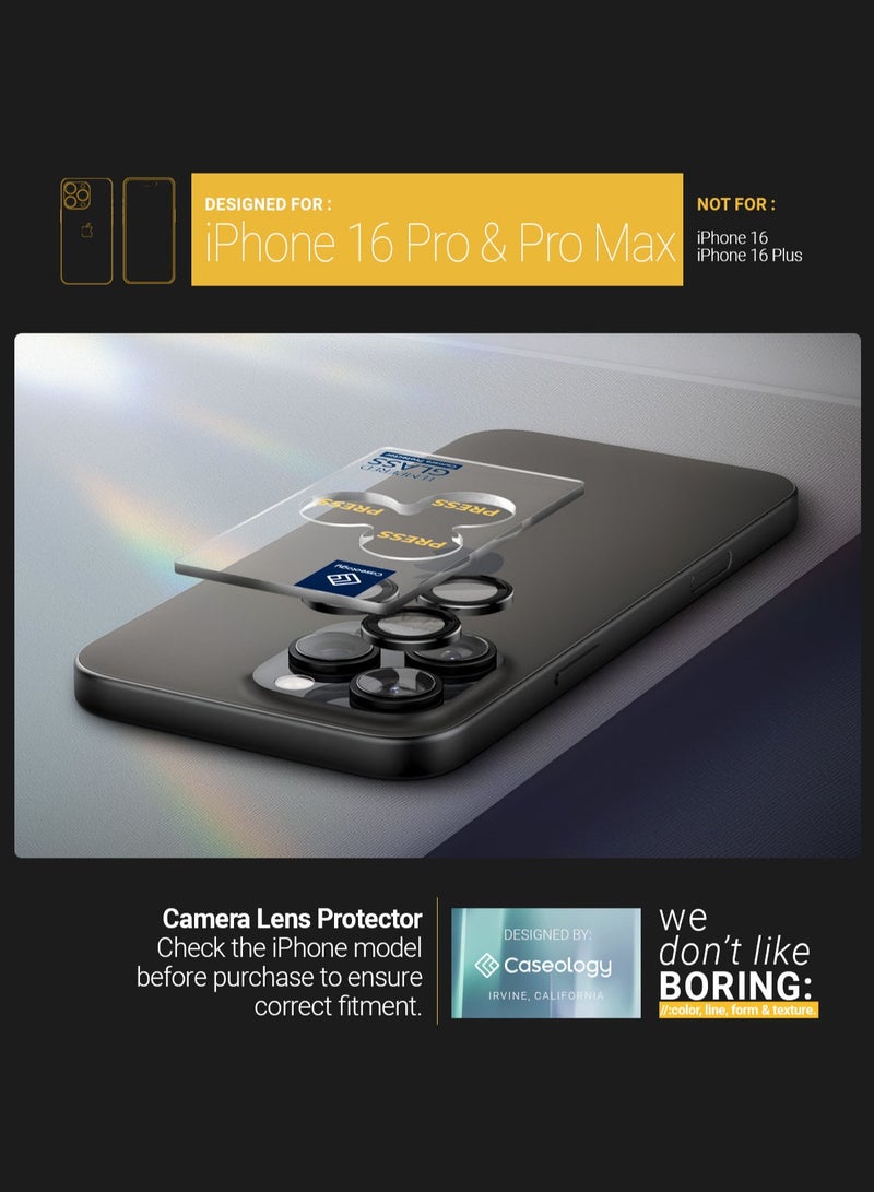 Caseology حامي عدسة الكاميرا [عبوة 2] لجهاز آيفون 16 برو ماكس / آيفون 16 برو / آيفون 15 برو ماكس / 15 برو / 14 برو ماكس / 14 برو زجاج مقسى - أسود - Image 2