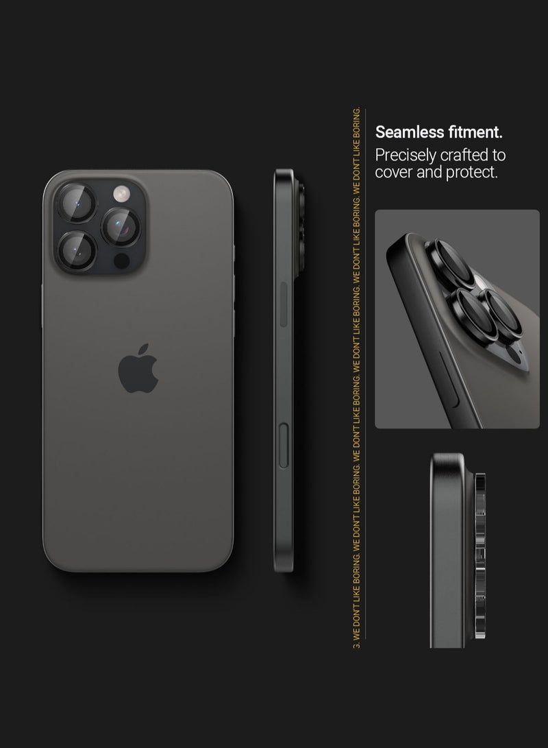 Caseology حامي عدسة الكاميرا [عبوة 2] لجهاز آيفون 16 برو ماكس / آيفون 16 برو / آيفون 15 برو ماكس / 15 برو / 14 برو ماكس / 14 برو زجاج مقسى - أسود - Image 3