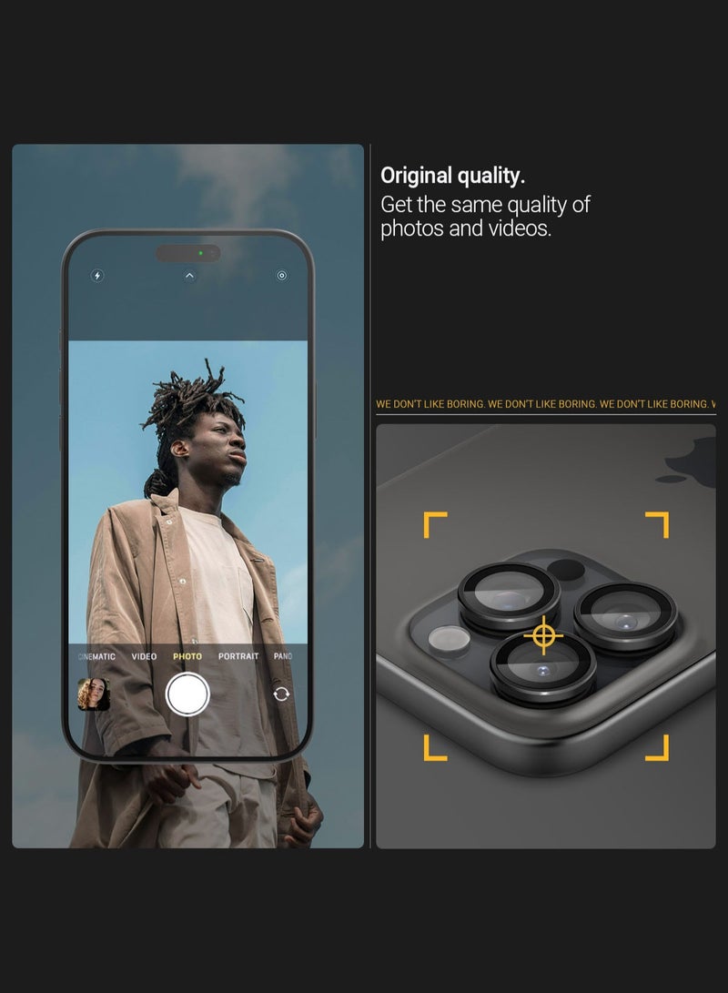 Caseology حامي عدسة الكاميرا [عبوة 2] لجهاز آيفون 16 برو ماكس / آيفون 16 برو / آيفون 15 برو ماكس / 15 برو / 14 برو ماكس / 14 برو زجاج مقسى - أسود - Image 4